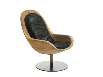 CREUS - Swivel cedarwood and leather armchair with armrests by Riva 1920 - view 2